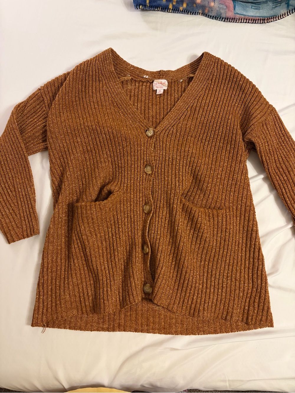 Isabel Maternity by Ingrid & Isabel Ribbed Button-Front Cardigan in Rust Brown